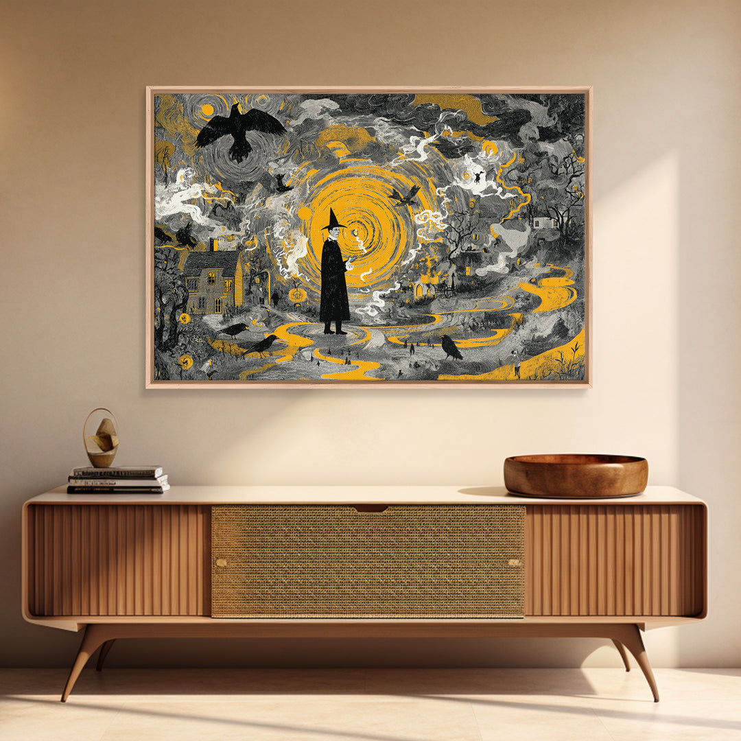 1950s Halloween Nostalgia, Baroque Witchcraft Art, Landscape Wall Art, Gothic Horror Wall Art, Framed Canvas Print, Halloween Wall Art