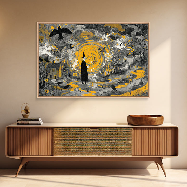 1950s Halloween Nostalgia, Baroque Witchcraft Art, Landscape Wall Art, Gothic Horror Wall Art, Framed Canvas Print, Halloween Wall Art