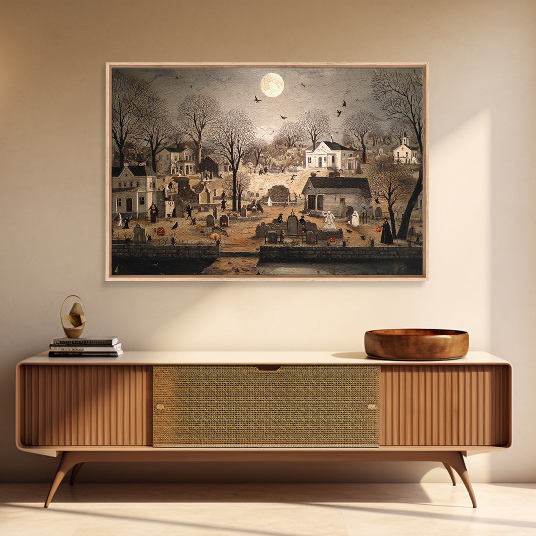 1950s Halloween Nostalgia, Romantic Gothic Landscape, Landscape Wall Art, Dark Halloween Decor, Canvas Print, Halloween Wall Art