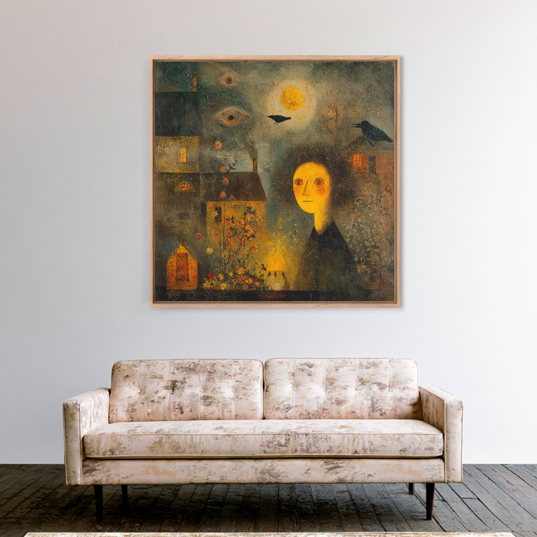 1950s Halloween Nostalgia, Symbolist Dream Art, Square Wall Art, Dark Halloween Decor, Canvas Print, Halloween Wall Art