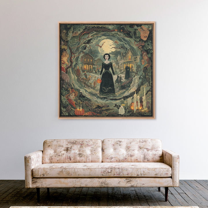 1950s Halloween Nostalgia, Dark Symbolist Art, Square Wall Art, Gothic Horror Wall Art, Framed Canvas Print, Halloween Wall Art