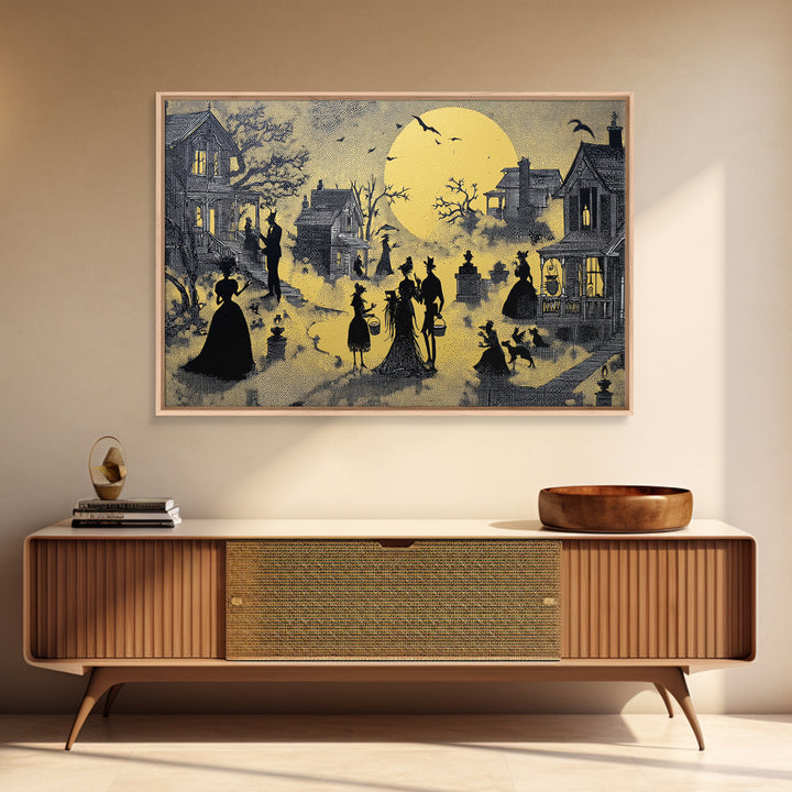 1950s Halloween Nostalgia, Decadent Line Art, Landscape Wall Art, Dark Halloween Decor, Canvas Print, Halloween Wall Art