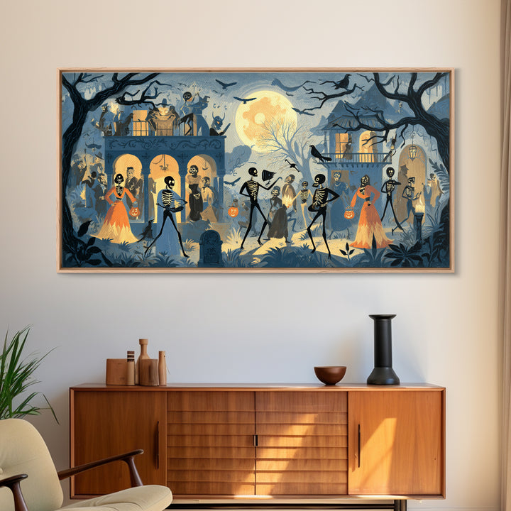 1950s Halloween Nostalgia, Macabre Folk Print Art, Wide Panoramic Art, Dark Halloween Decor, Canvas Print, Halloween Wall Art