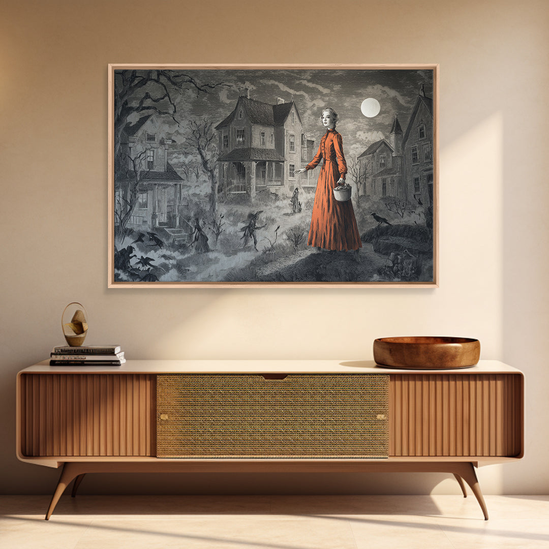 1950s Halloween Nostalgia, Victorian Macabre Art, Landscape Wall Art, Macabre Wall Art, Framed Canvas Print, Halloween Wall Art