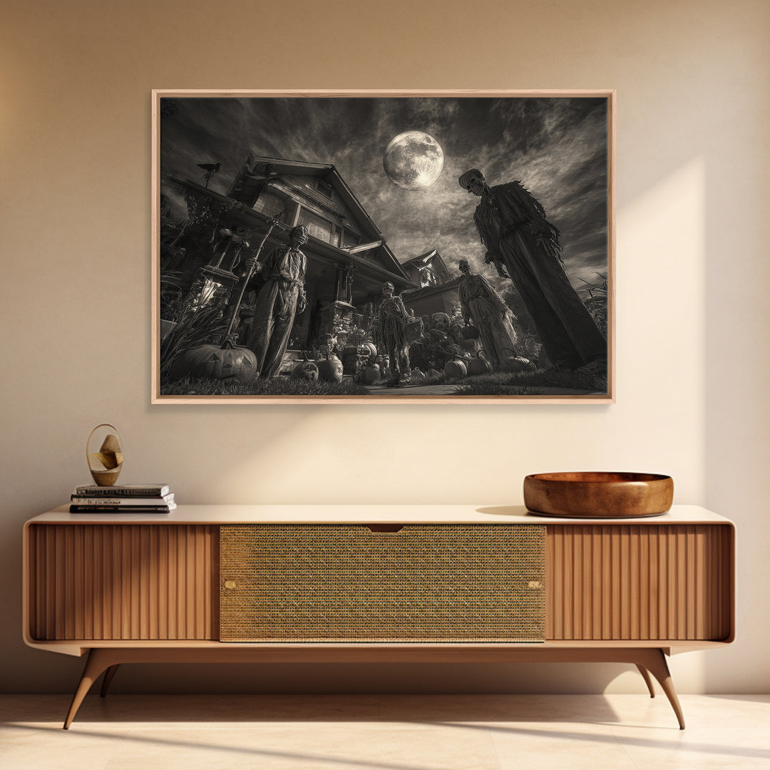 1950s Halloween Nostalgia, Biomechanical Horror Art, Landscape Wall Art, Dark Fantasy Wall Art, Framed Canvas Print, Halloween Wall Art