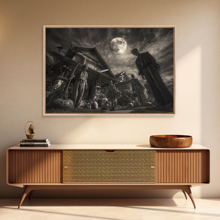 1950s Halloween Nostalgia, Biomechanical Horror Art, Landscape Wall Art, Dark Fantasy Wall Art, Framed Canvas Print, Halloween Wall Art