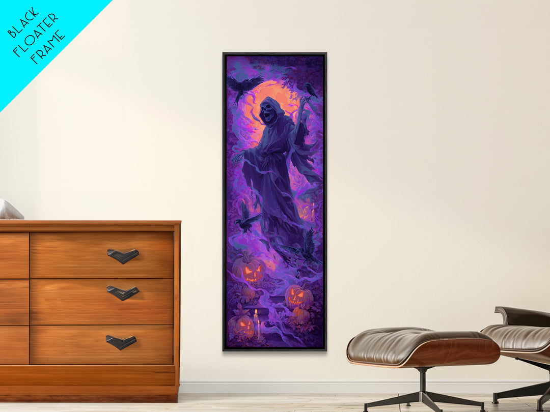 1980s Neon Horror, Dark Renaissance Art, Tall Narrow Wall Art, Dark Fantasy Wall Art, Framed Canvas Print, Halloween Wall Art