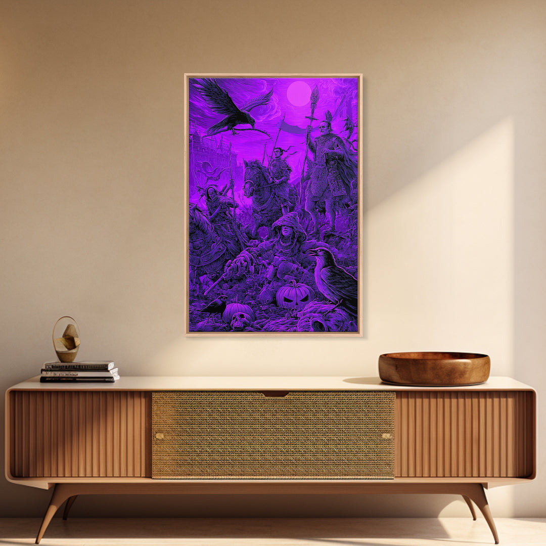 1980s Neon Horror, Renaissance Engraving Art, Vertical Wall Art, Dark Fantasy Wall Art, Framed Canvas Print, Halloween Wall Art
