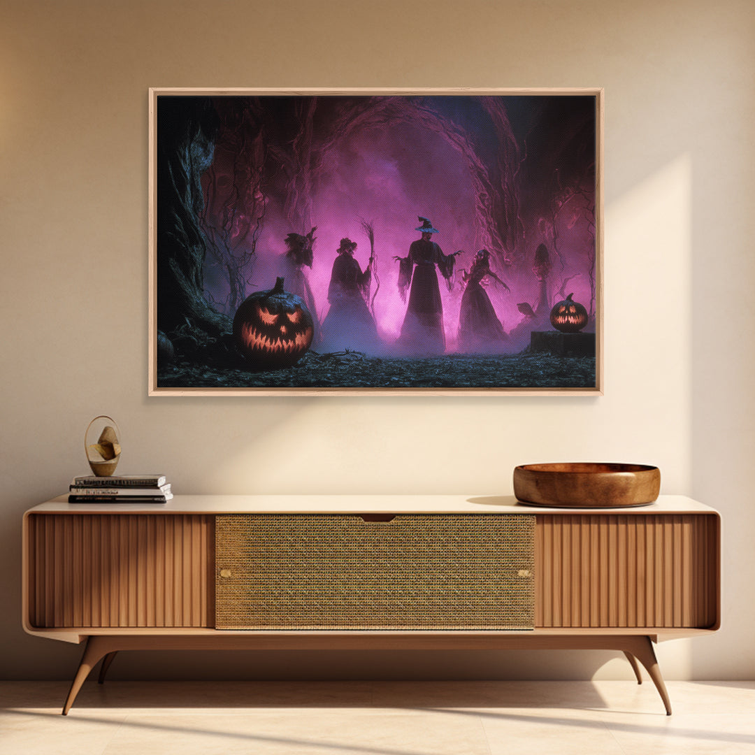1980s Neon Horror, Dark Romantic Horror Art, Landscape Wall Art, Dark Fantasy Wall Art, Framed Canvas Print, Halloween Wall Art