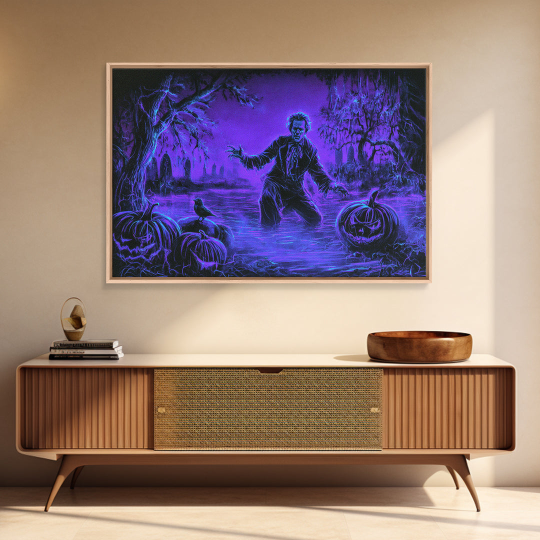 1980s Neon Horror, Symbolist Gothic Landscape, Landscape Wall Art, Macabre Wall Art, Canvas Print, Halloween Wall Art