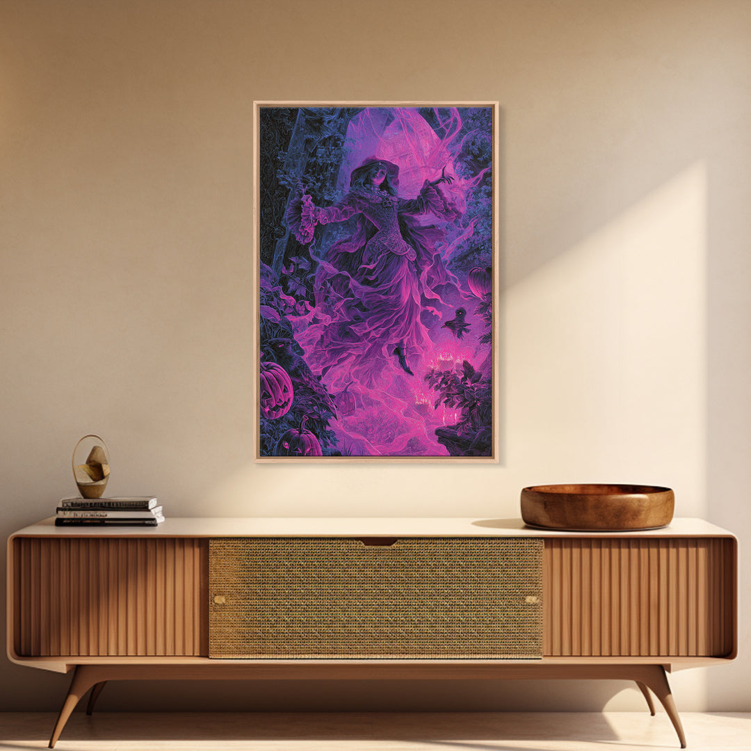 1980s Neon Horror, Ornate Symbolist Art, Vertical Wall Art, Gothic Horror Wall Art, Framed Canvas Print, Halloween Wall Art