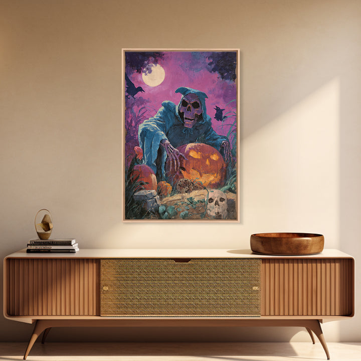 1980s Neon Horror, Decadent Gothic Art, Vertical Wall Art, Dark Fantasy Wall Art, Framed Canvas Print, Halloween Wall Art
