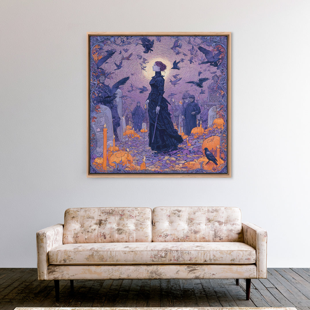 1980s Neon Horror, Symbolist Death Art, Square Wall Art, Gothic Horror Wall Art, Framed Canvas Print, Halloween Wall Art