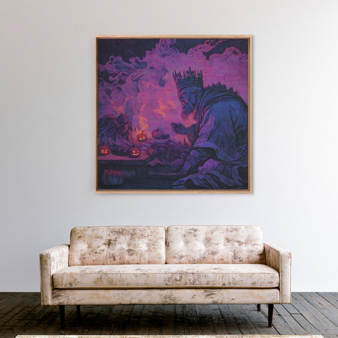 1980s Neon Horror, Dark Symbolist Art, Square Wall Art, Dark Halloween Decor, Canvas Print, Halloween Wall Art