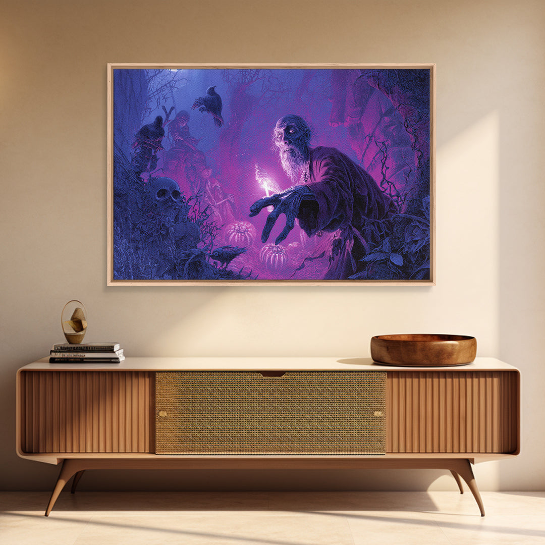 1980s Neon Horror, Expressionist Nightmare Art, Landscape Wall Art, Dark Fantasy Wall Art, Framed Canvas Print, Halloween Wall Art