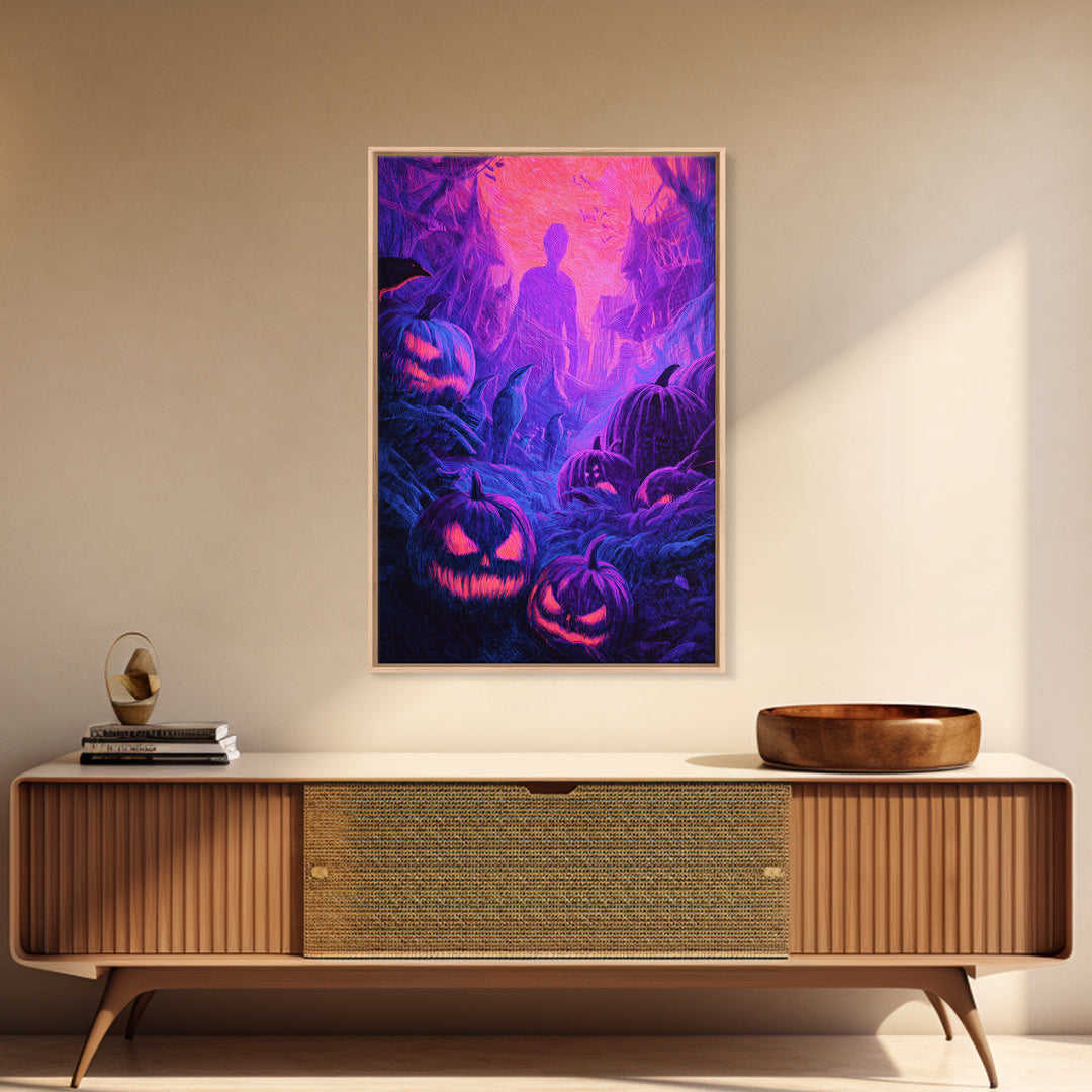 1980s Neon Horror, Expressionist Gothic Art, Vertical Wall Art, Macabre Wall Art, Canvas Print, Halloween Wall Art, Horror Wall Art
