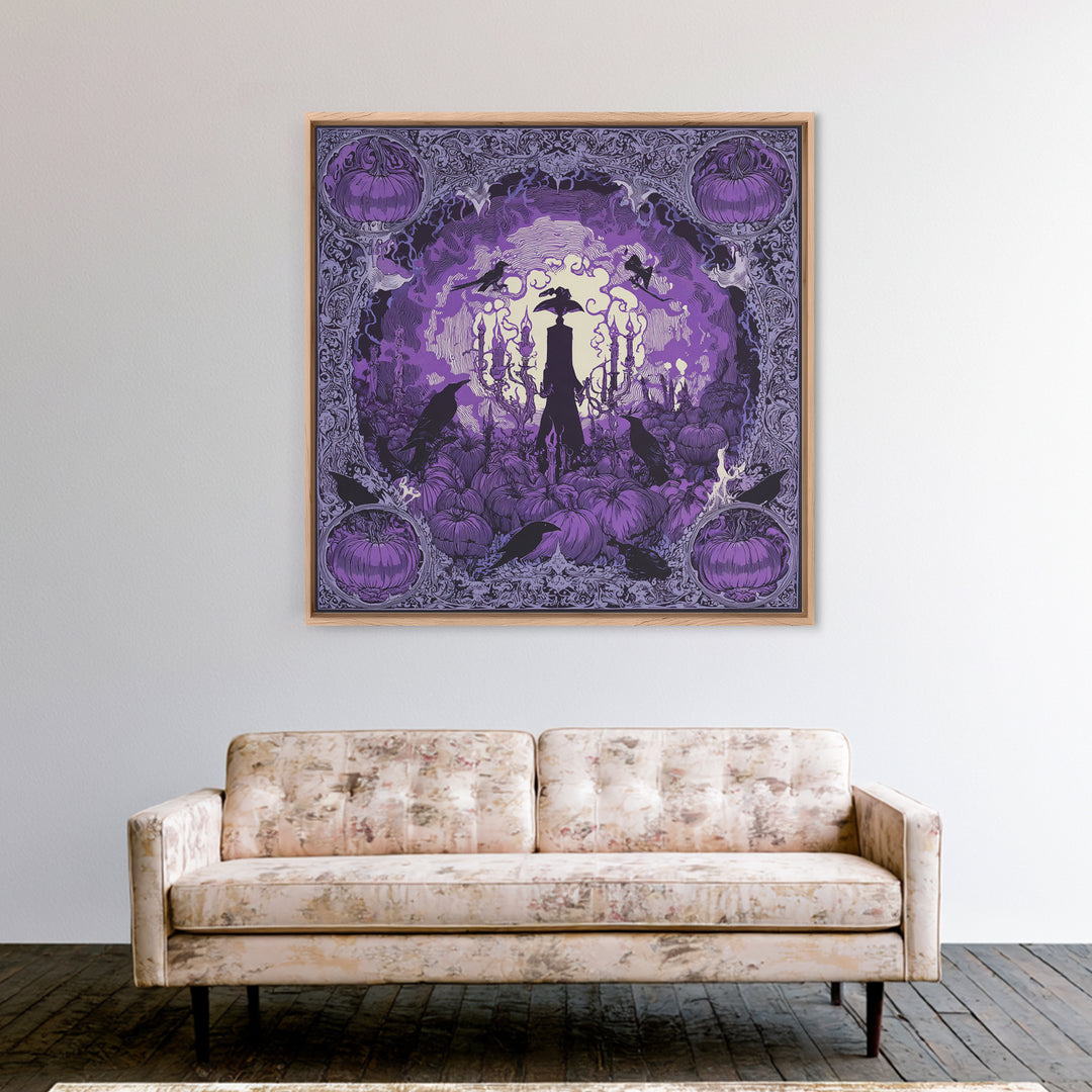 1980s Neon Horror, Decadent Line Art, Square Wall Art, Dark Halloween Decor, Canvas Print, Halloween Wall Art