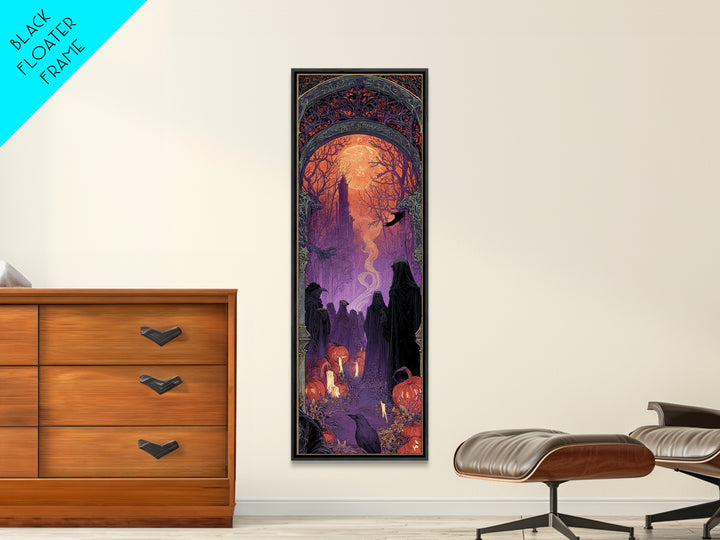 1980s Neon Horror, Stained Glass Gothic Art, Tall Narrow Wall Art, Dark Halloween Decor, Canvas Print, Halloween Wall Art