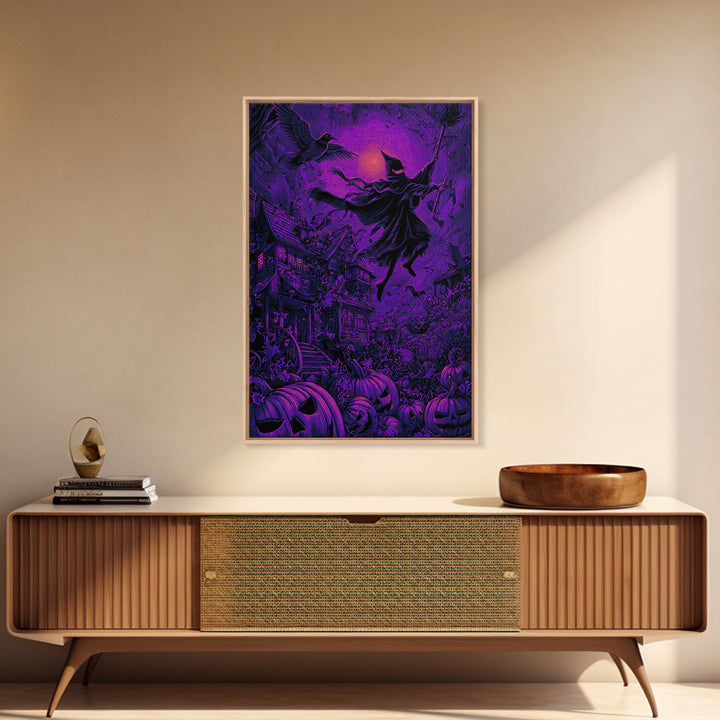 1980s Neon Horror, Victorian Macabre Art, Vertical Wall Art, Dark Halloween Decor, Framed Canvas Print, Halloween Wall Art