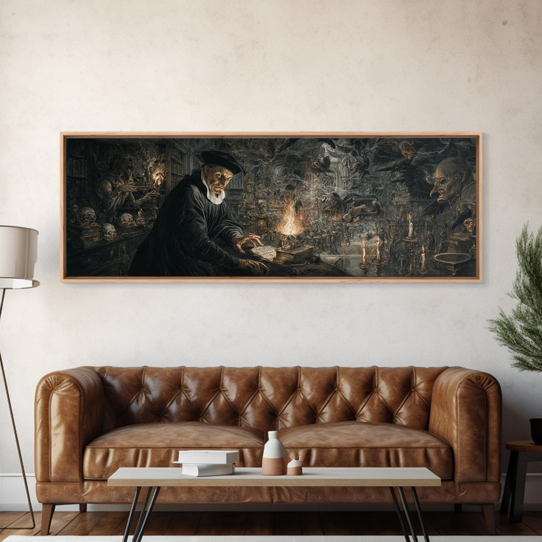 Dark Academia Halloween, Medieval Grotesque Art, Extra Wide Wall Art, Gothic Horror Wall Art, Canvas Print, Halloween Wall Art