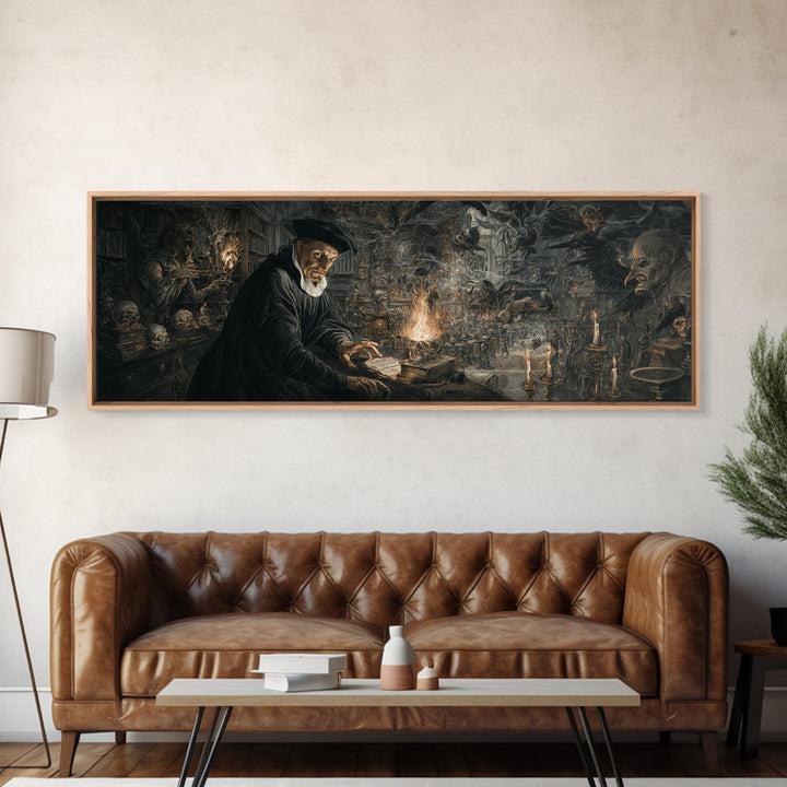 Dark Academia Halloween, Medieval Grotesque Art, Extra Wide Wall Art, Gothic Horror Wall Art, Canvas Print, Halloween Wall Art