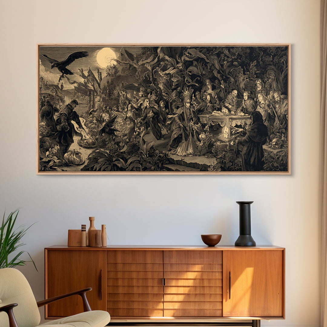 Dark Academia Halloween, Northern Renaissance Horror, Wide Panoramic Art, Dark Halloween Decor, Canvas Print, Halloween Wall Art