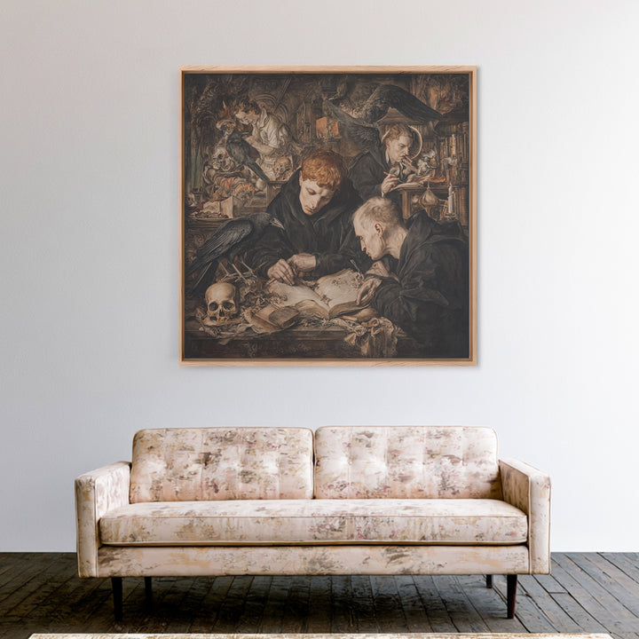 Dark Academia Halloween, Dark Renaissance Art, Square Wall Art, Macabre Wall Art, Framed Canvas Print, Halloween Wall Art