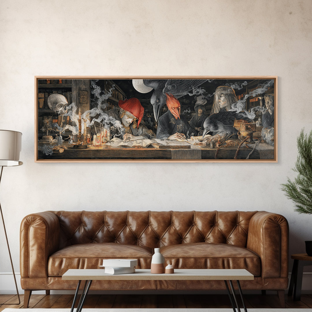 Dark Academia Halloween, Visionary Gothic Art, Extra Wide Wall Art, Dark Fantasy Wall Art, Canvas Print, Halloween Wall Art