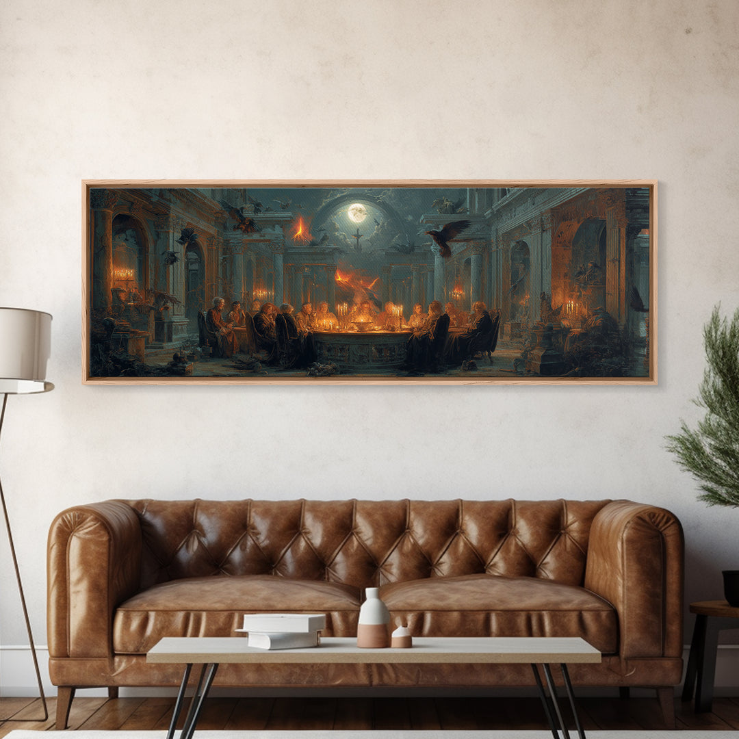 Dark Academia Halloween, Apocalyptic Romantic Art, Extra Wide Wall Art, Dark Halloween Decor, Canvas Print, Halloween Wall Art