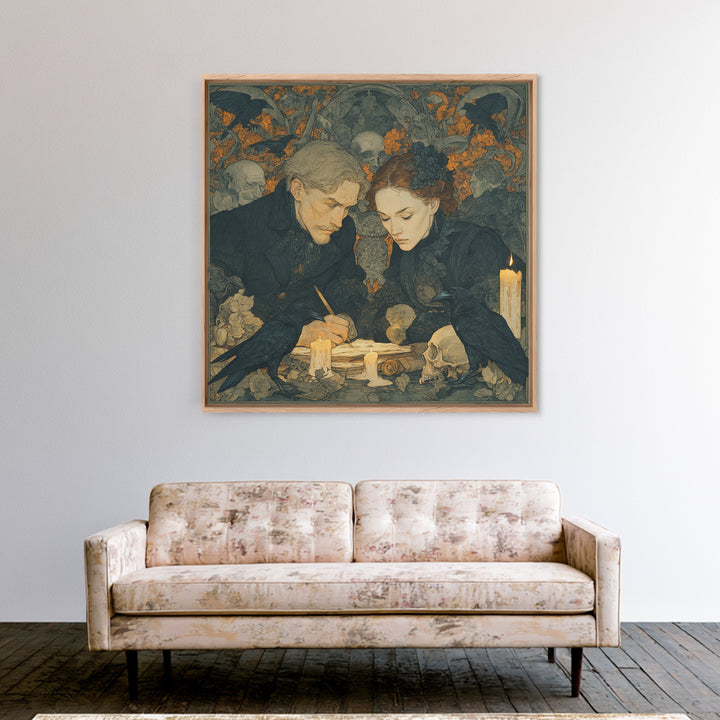 Dark Academia Halloween, Symbolist Death Art, Square Wall Art, Macabre Wall Art, Framed Canvas Print, Halloween Wall Art