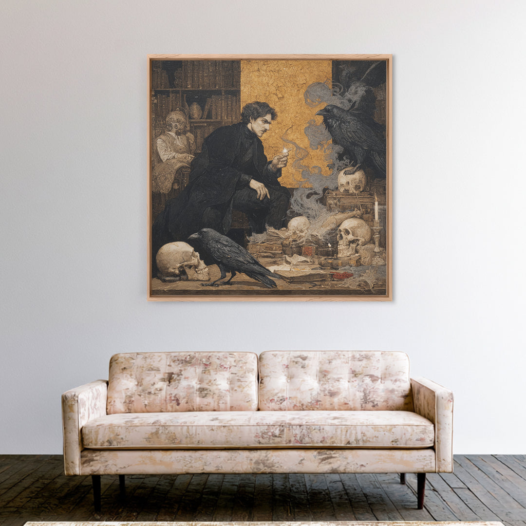 Dark Academia Halloween, Symbolist Etching Art, Square Wall Art, Macabre Wall Art, Canvas Print, Halloween Wall Art, Spooky Wall Decor