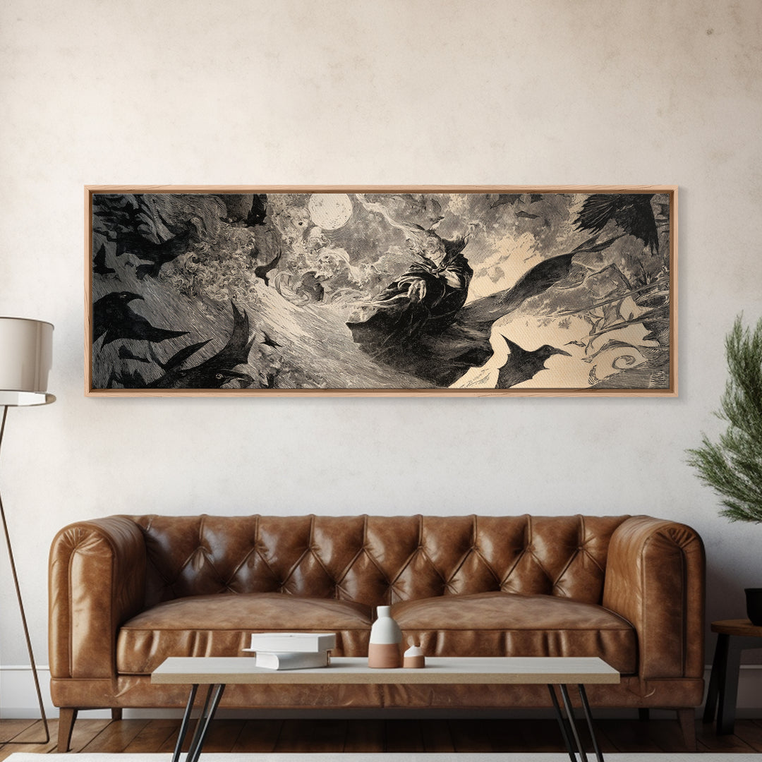 Dark Academia Halloween, Expressionist Nightmare Art, Extra Wide Wall Art, Dark Fantasy Wall Art, Canvas Print, Halloween Wall Art