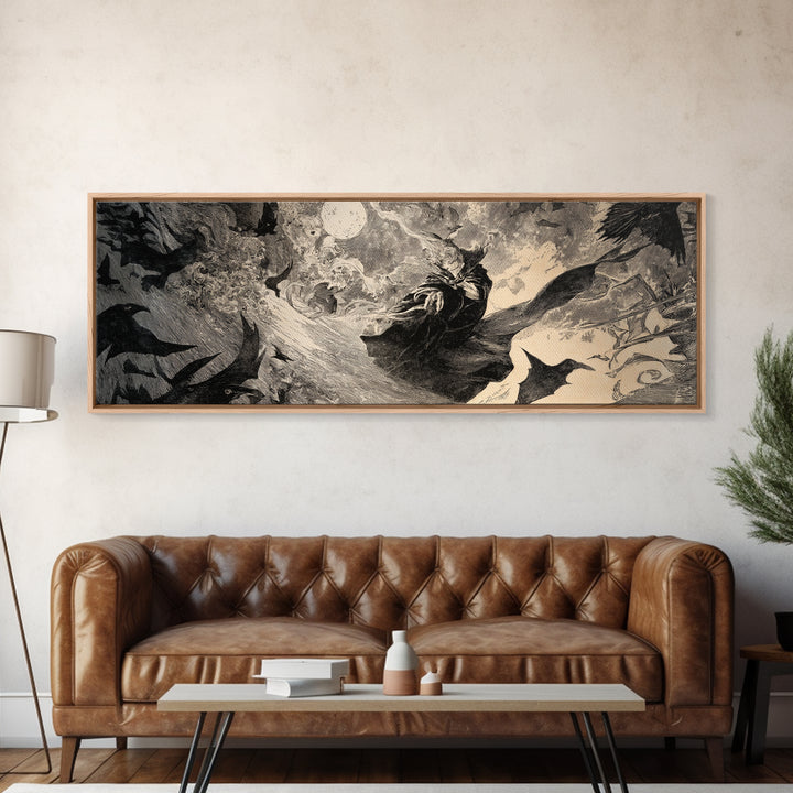 Dark Academia Halloween, Expressionist Nightmare Art, Extra Wide Wall Art, Dark Fantasy Wall Art, Canvas Print, Halloween Wall Art