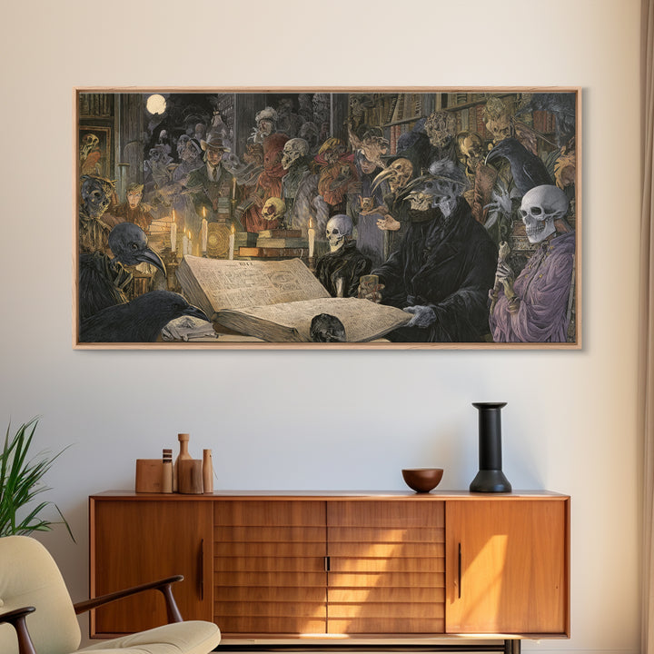 Dark Academia Halloween, Grotesque Carnival Art, Wide Panoramic Art, Gothic Horror Wall Art, Framed Canvas Print, Halloween Wall Art