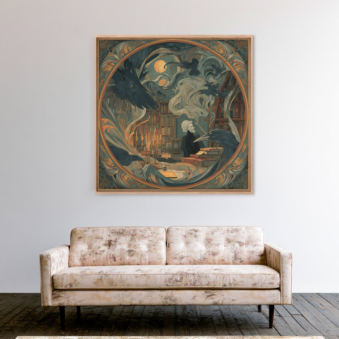 Dark Academia Halloween, Expressionist Gothic Art, Square Wall Art, Dark Halloween Decor, Framed Canvas Print, Halloween Wall Art