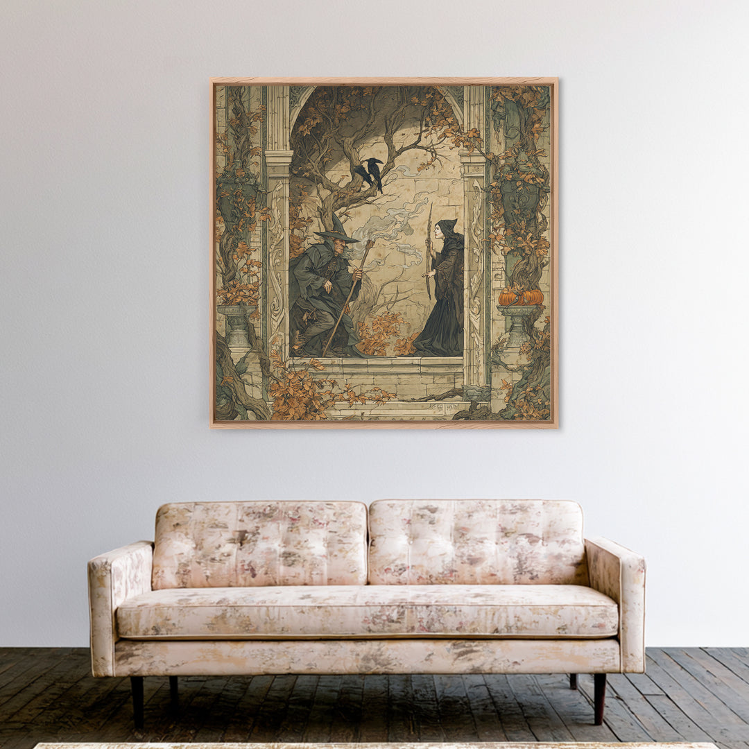 Dark Academia Halloween, Gothic Storybook Art, Square Wall Art, Dark Fantasy Wall Art, Framed Canvas Print, Halloween Wall Art