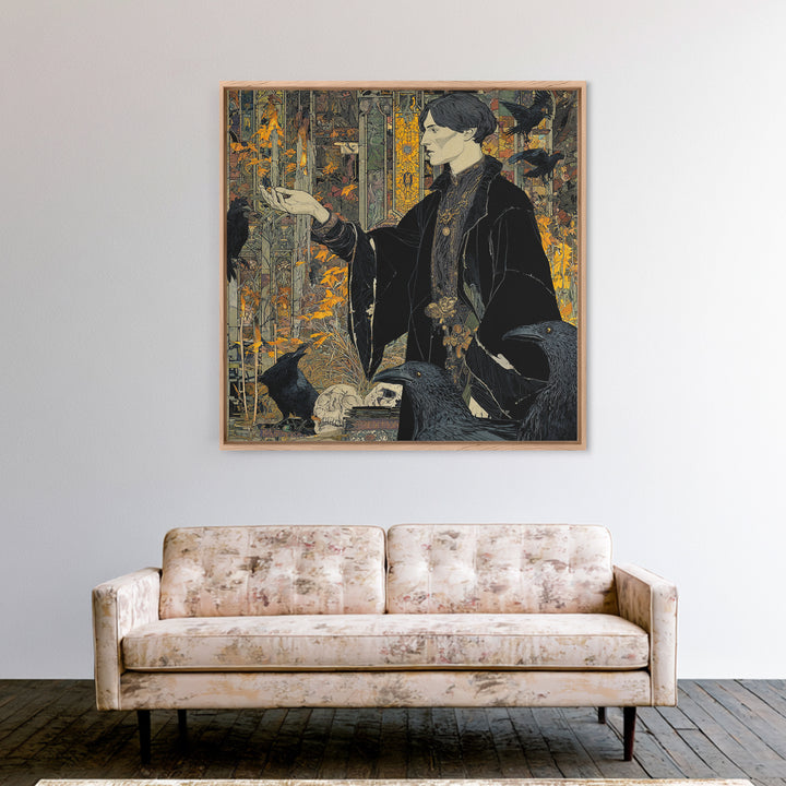 Dark Academia Halloween, Stained Glass Gothic Art, Square Wall Art, Macabre Wall Art, Canvas Print, Halloween Wall Art, Seasonal Home Decor