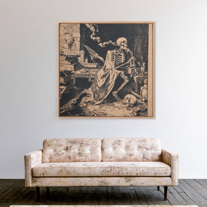 Dark Academia Halloween, Macabre Folk Print Art, Square Wall Art, Dark Halloween Decor, Framed Canvas Print, Halloween Wall Art