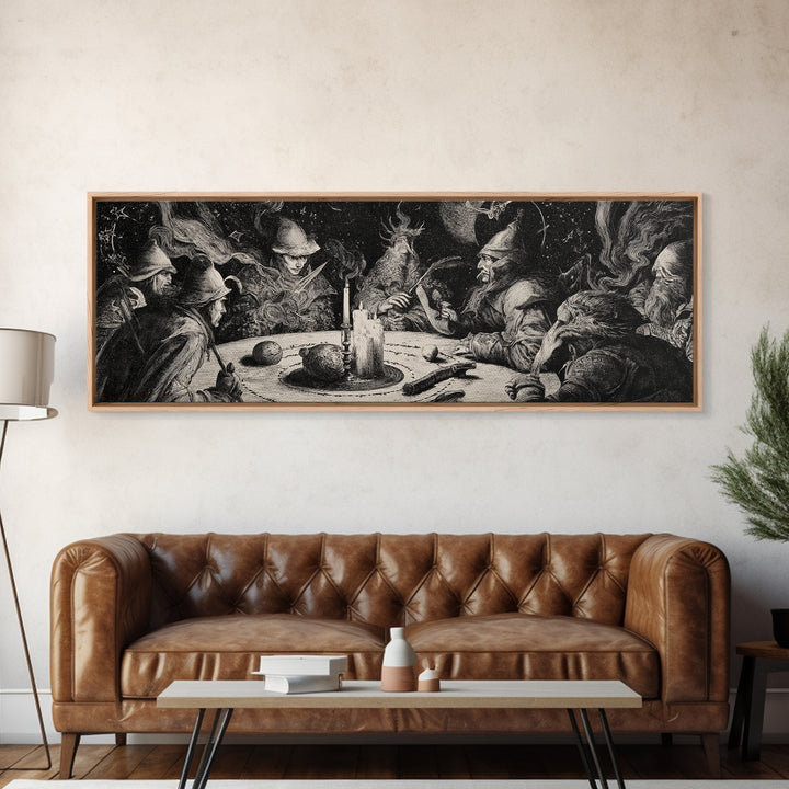 Celestial Witchcraft, Renaissance Engraving Art, Extra Wide Wall Art, Gothic Horror Wall Art, Canvas Print, Halloween Wall Art