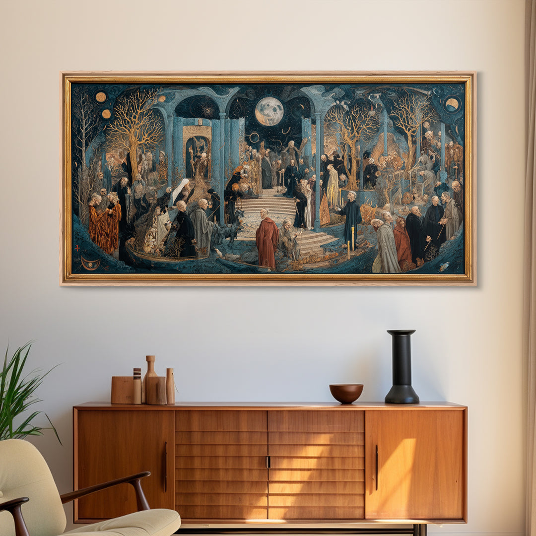 Celestial Witchcraft, Danse Macabre Art, Wide Panoramic Art, Macabre Wall Art, Canvas Print, Halloween Wall Art
