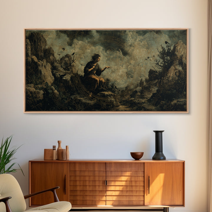 Celestial Witchcraft, Baroque Witchcraft Art, Wide Panoramic Art, Dark Halloween Decor, Framed Canvas Print, Halloween Wall Art