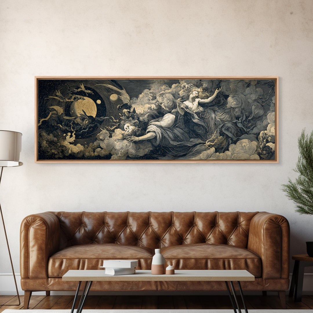 Celestial Witchcraft, Gothic Nightmare Art, Extra Wide Wall Art, Dark Halloween Decor, Canvas Print, Halloween Wall Art