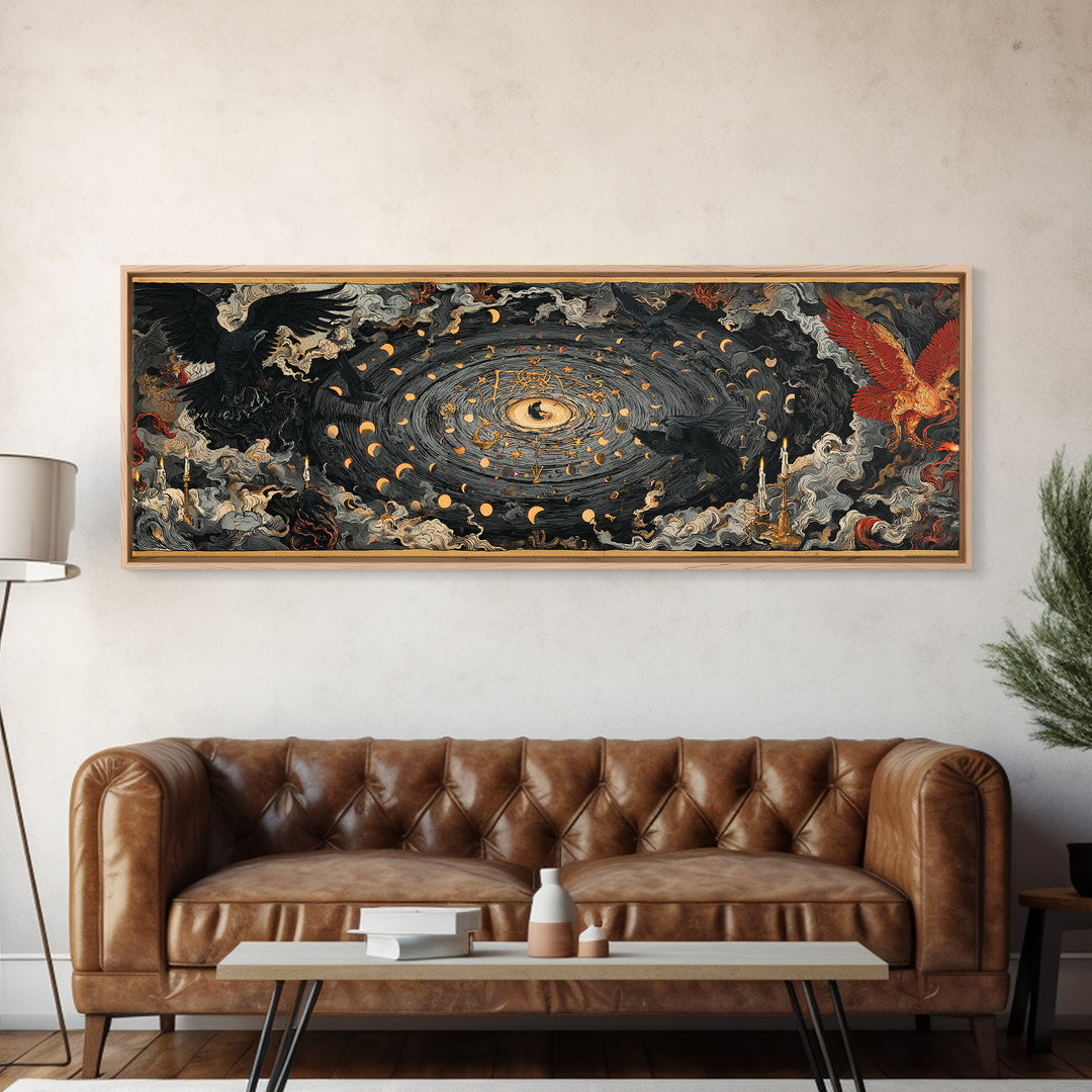 Celestial Witchcraft, Visionary Gothic Art, Extra Wide Wall Art, Gothic Horror Wall Art, Framed Canvas Print, Halloween Wall Art