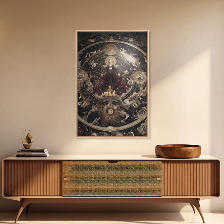 Celestial Witchcraft, Ornate Symbolist Art, Vertical Wall Art, Dark Fantasy Wall Art, Framed Canvas Print, Halloween Wall Art