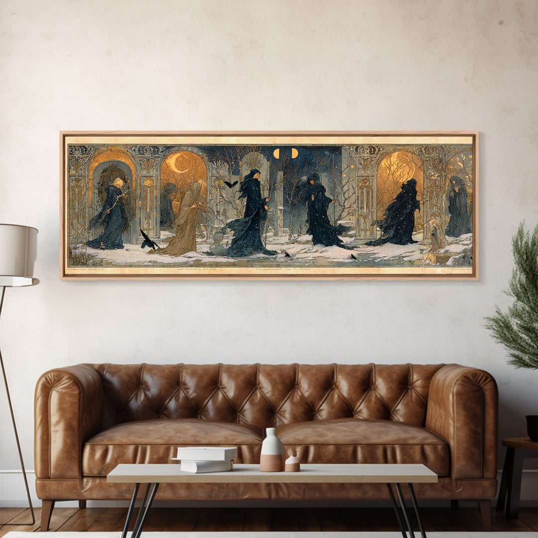 Celestial Witchcraft, Symbolist Death Art, Extra Wide Wall Art, Dark Halloween Decor, Framed Canvas Print, Halloween Wall Art
