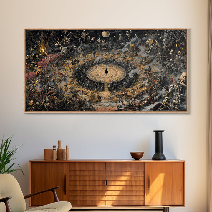 Celestial Witchcraft, Grotesque Carnival Art, Wide Panoramic Art, Dark Fantasy Wall Art, Framed Canvas Print, Halloween Wall Art