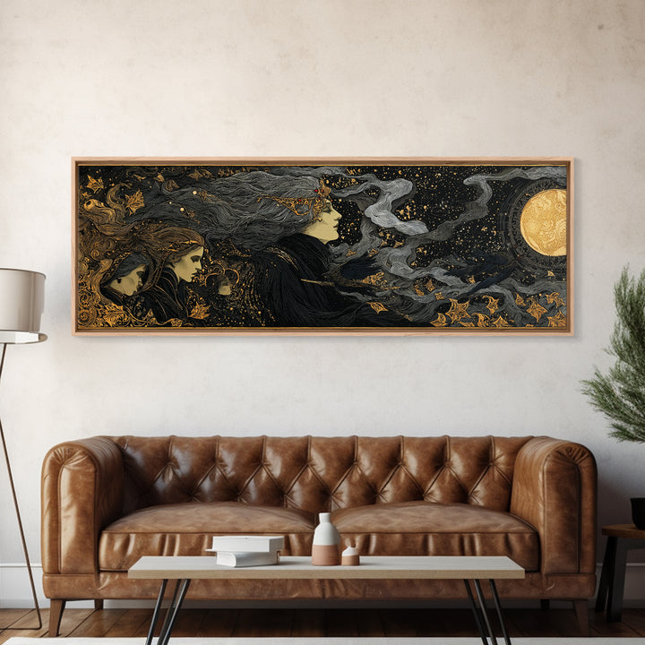 Celestial Witchcraft, Stained Glass Gothic Art, Extra Wide Wall Art, Dark Fantasy Wall Art, Canvas Print, Halloween Wall Art