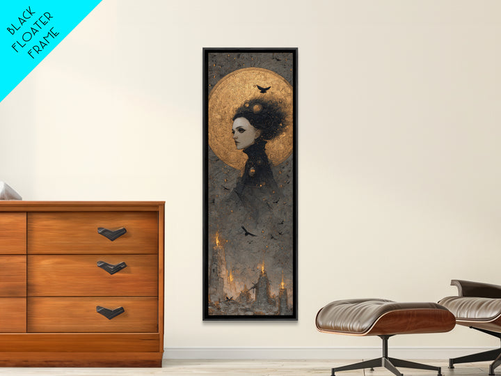 Celestial Witchcraft, Surreal Apocalyptic Art, Tall Narrow Wall Art, Dark Fantasy Wall Art, Framed Canvas Print, Halloween Wall Art