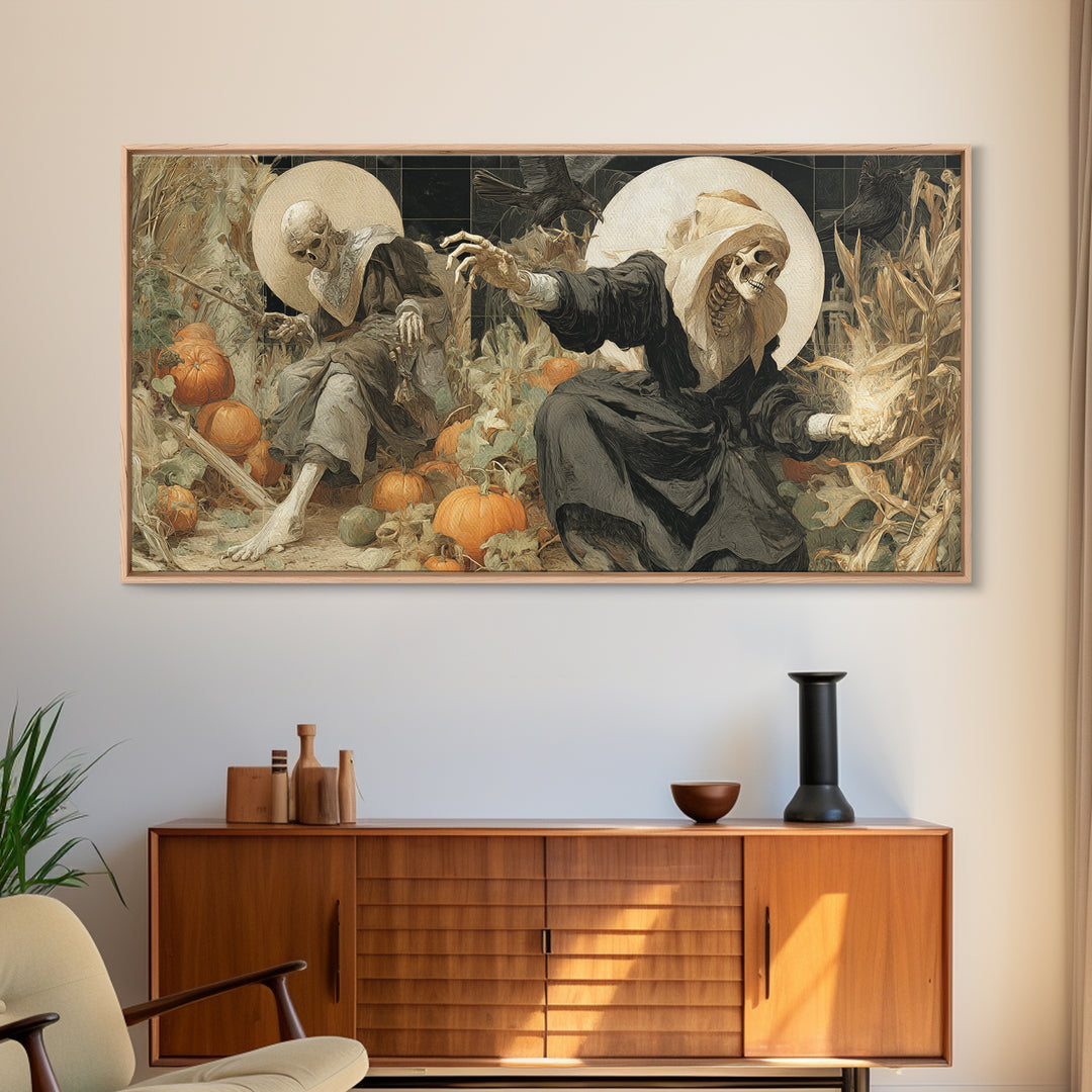 Occult Harvest Festival, Danse Macabre Art, Wide Panoramic Art, Dark Fantasy Wall Art, Canvas Print, Halloween Wall Art