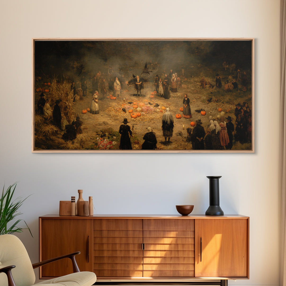 Occult Harvest Festival, Dark Romantic Horror Art, Wide Panoramic Art, Dark Fantasy Wall Art, Framed Canvas Print, Halloween Wall Art